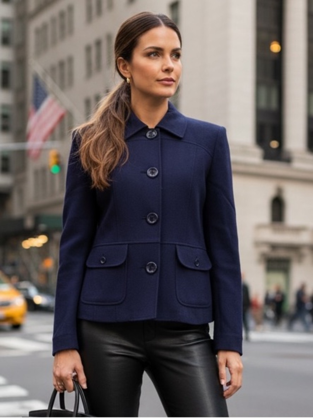 Vintage Y2K Talbots Navy Blue 100% Wool Tailored , Single Breasted Blazer 8